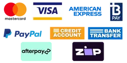 We accept payment including Visa, MasterCard, American Express, PayPal, Afterpay, Zip, BPay