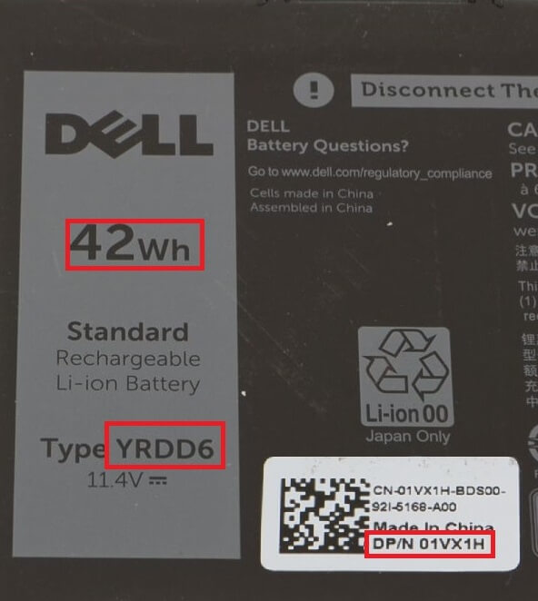 Identifying the Dell battery part number or type for accurate battery replacement.