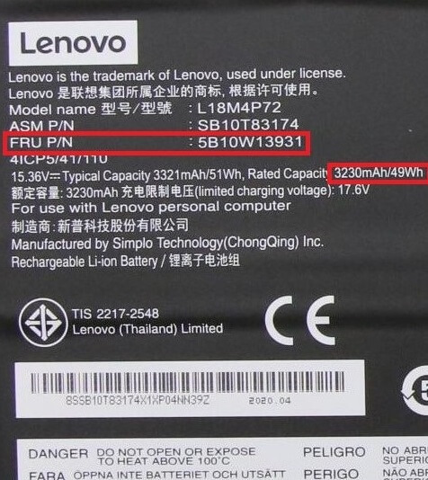 Identifying the Lenovo battery part number or type for accurate battery replacement.